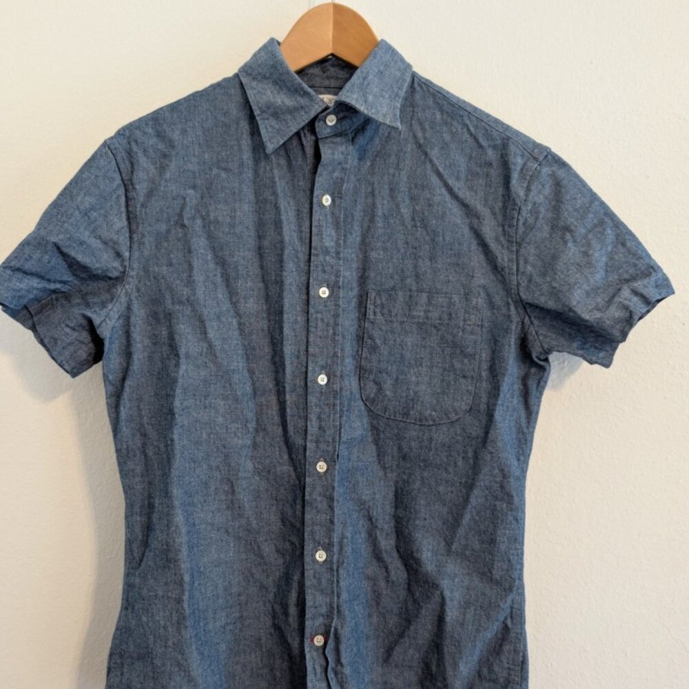 SOLD Gustin Men’s Short Sleeve Button-Down Shirt Blue Cotton, Med